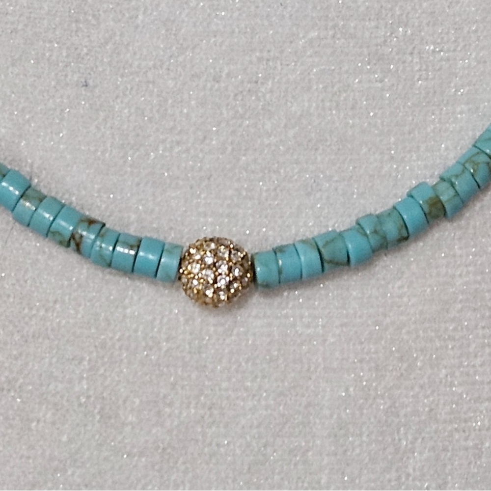 Turquoise Bead Necklace with Pave Gold Accent